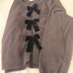 Rachel Zoe Elegant chocolate Brown Women's Sweater with Black Bow Accents